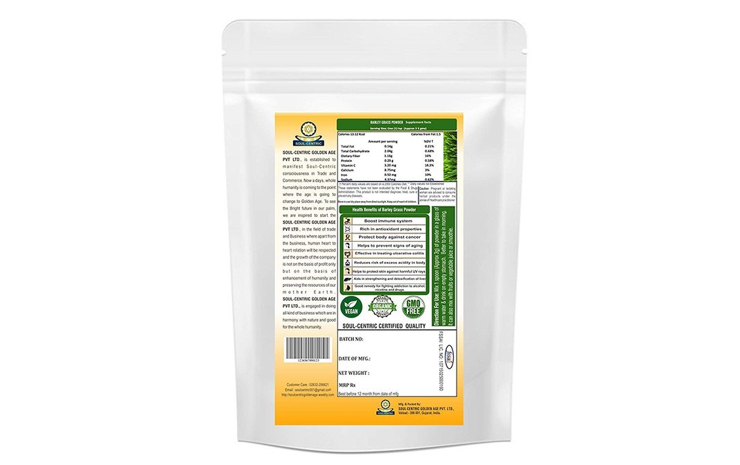 Soul Centric Barley Grass Organic Raw Powder   Pack  250 grams